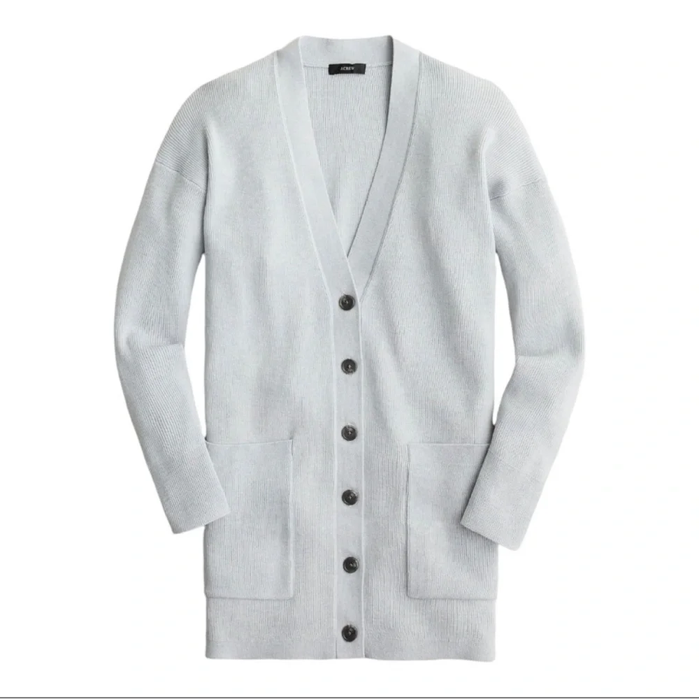 J. Crew Cardigan Ribbed Long Button Long Sleeves Casual Classic Preppy Gray Med
